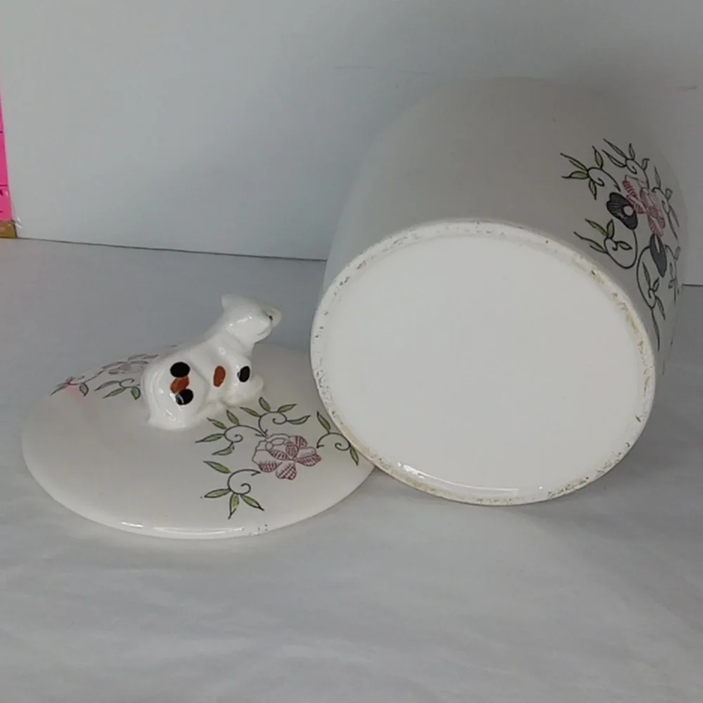 Vintage Ceramic Jar Rooster and Cow Butter Grease Lidded Crock Cottagecore Farm